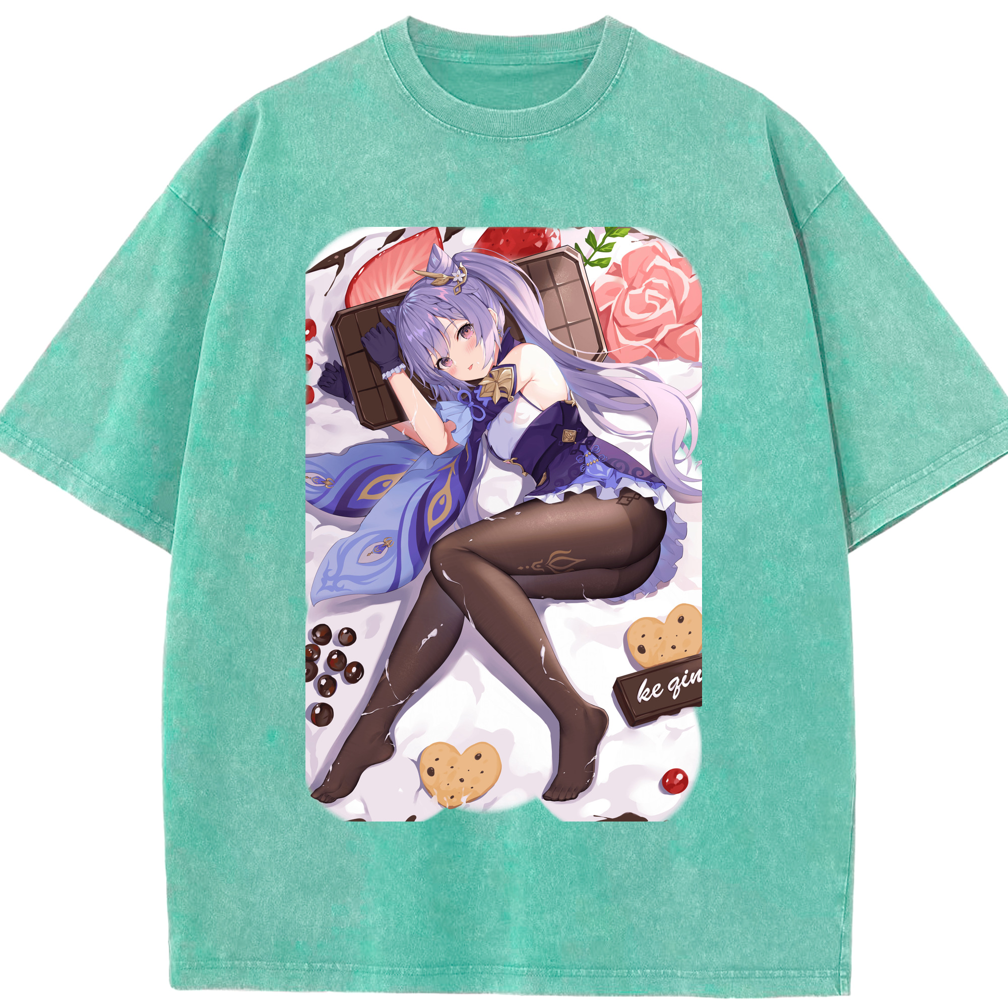 げんし神 刻晴 こくせい genshin Kokusei 綿100% ヴィンテージ風 半袖Tシャツ（フロントプリント）